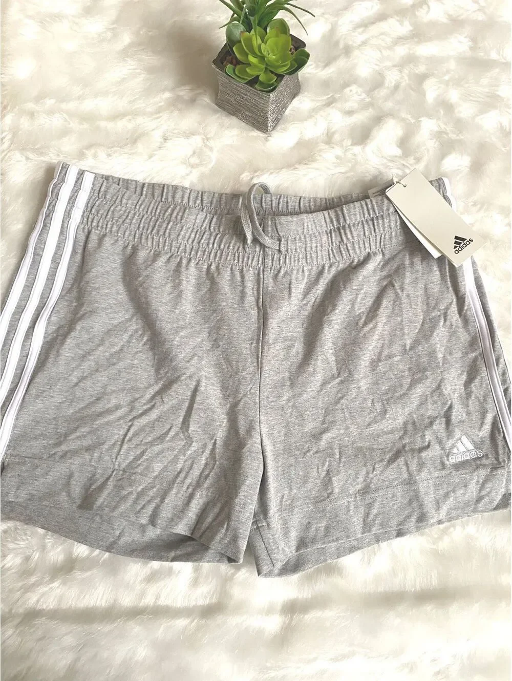 Adidas Women's Gray Shorts with White Stripes, Size L